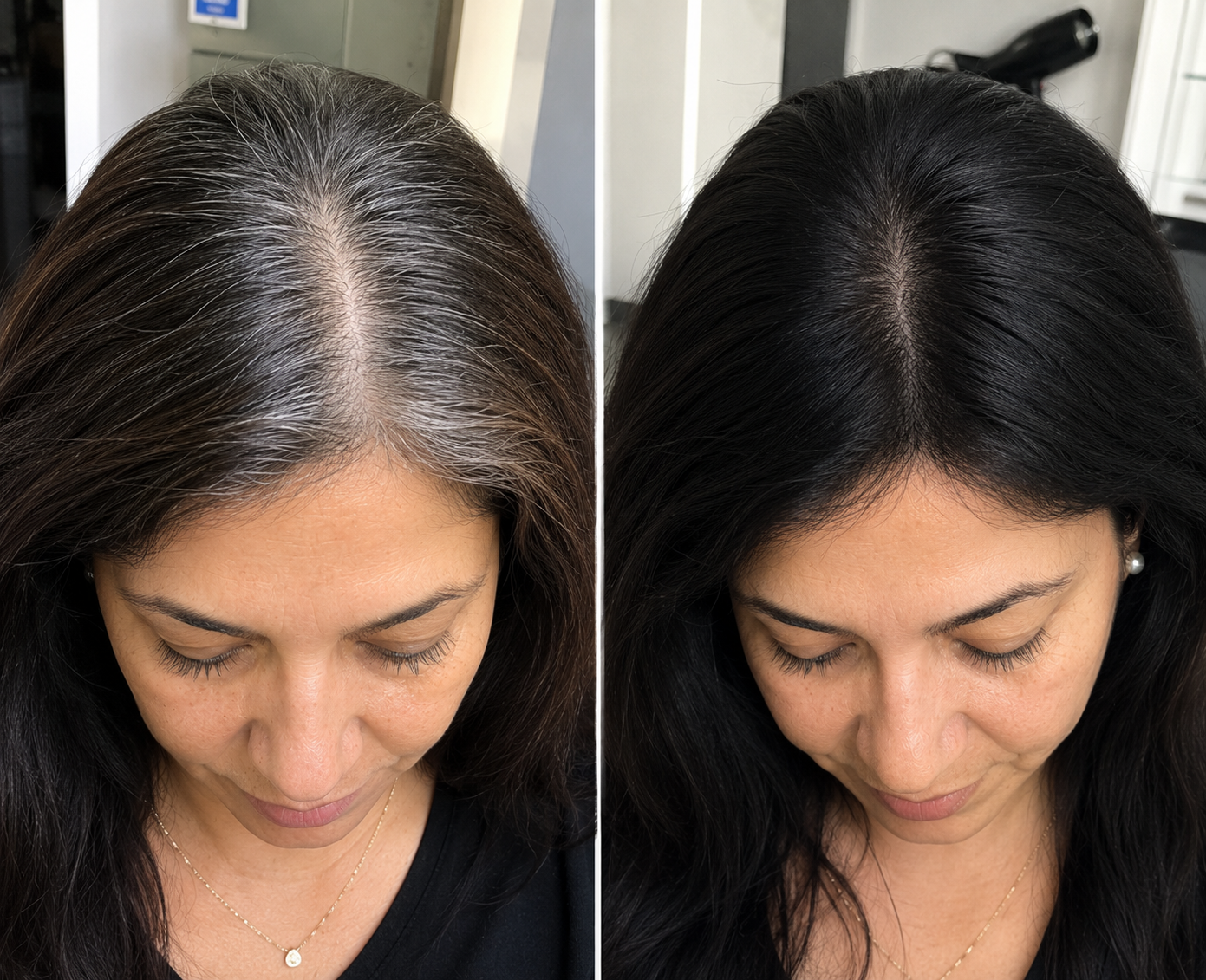 Antes y después de cubrir temporalmente las canas con CASBEL